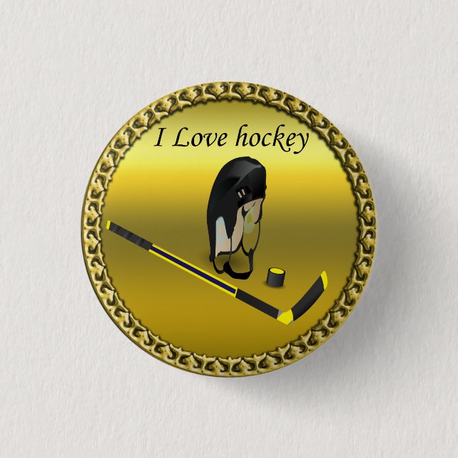 Badge Rond 2,50 Cm Hockey I Love design personnalisé avec bâton et ca (Devant)