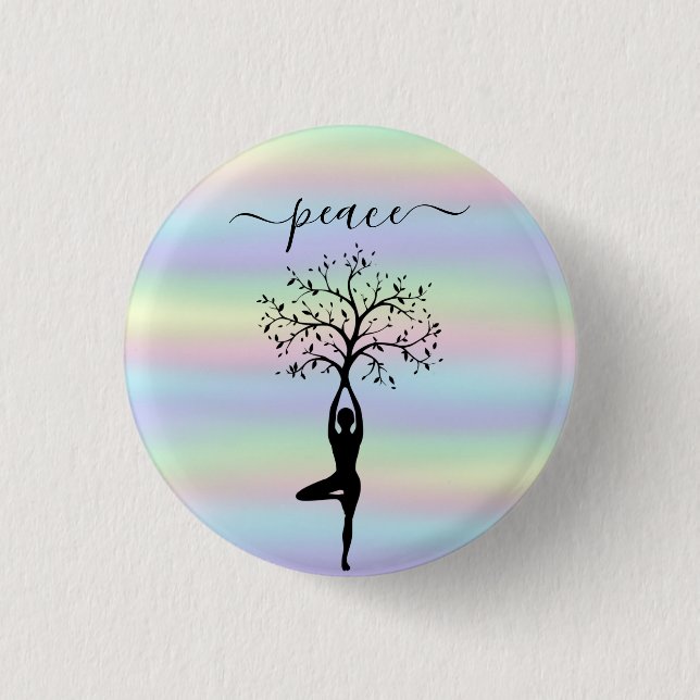 Badge Rond 2,50 Cm Holographie moderne, Yoga de la paix (Devant)