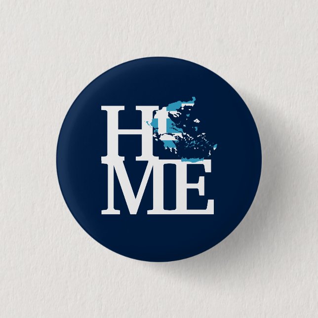 Badge Rond 2,50 Cm "HOME" Typographie avec la carte de la Grèce & Dra (Devant)