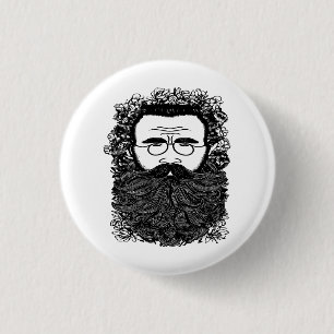 Badge Rond 2,50 Cm Homme Whimsical Beard Mustache Fleurs Art