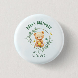Badge Rond 2,50 Cm Honey Bear Végétal Joli Garçon Anniversaire