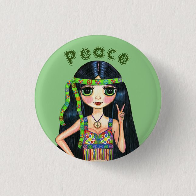 Badge Rond 2,50 Cm Honneur psychédélique hippie chick de la paix 1960 (Devant)