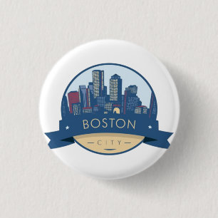 Badge Rond 2,50 Cm Horizon de la ville de Boston, horizon de Boston m