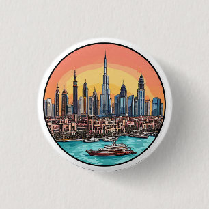 Badge Rond 2,50 Cm Horizon de la ville de Dubaï avec des gratte-ciel 