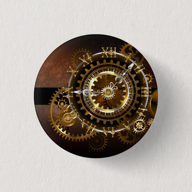 Badge Rond 2,50 Cm Horloge Steampunk avec des engrenages anciens (Devant)