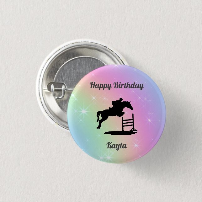 Badge Rond 2,50 Cm Horse Hunter Jumper Happy Birthday Button (Devant & derrière)