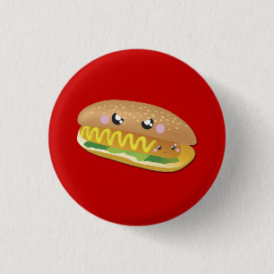 Badge Rond 2,50 Cm Hot-dog de bande dessinée sur le rouge, bouton de