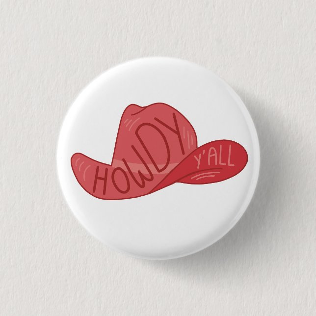 Badge Rond 2,50 Cm Howdy Y'all Cowboy/Cowgirl Casquette Art rose (Devant)