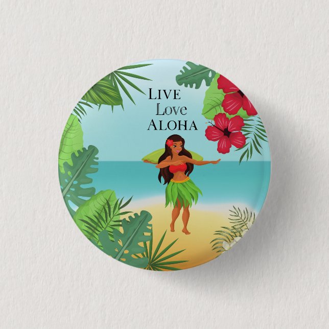 Badge Rond 2,50 Cm Hula Girl Live Love Aloha (Devant)