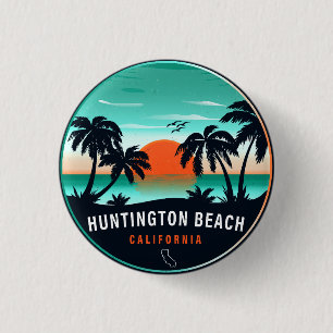 Badge Rond 2,50 Cm Huntington Beach California Retro Sunset Souvenirs