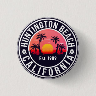Badge Rond 2,50 Cm Huntington Beach California Retro Sunset Souvenirs