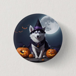 Badge Rond 2,50 Cm Husky Chien Halloween Aventure Lune Magie Éffrayan