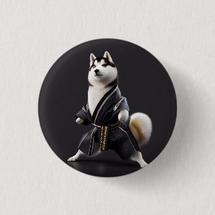Badge Rond 2,50 Cm Husky Dog connaît Karate, Husky Dog Karate Player