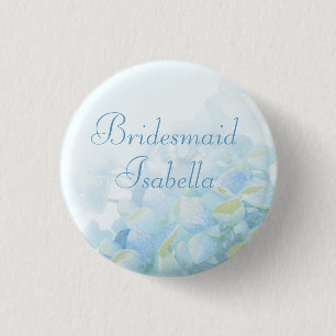 Badge Rond 2,50 Cm Hydrangea floral bleu vert mariage pin / bouton