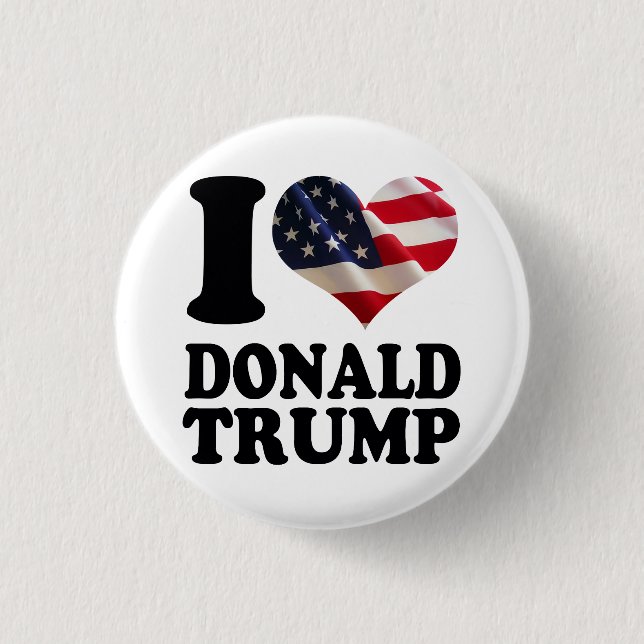 Badge Rond 2,50 Cm I coeur Donald Trump de drapeau américain (Devant)
