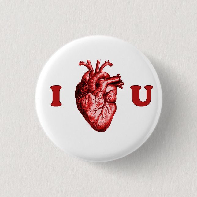 Badge Rond 2,50 Cm I coeur vous coeur anatomique - blanc et rouge (Devant)
