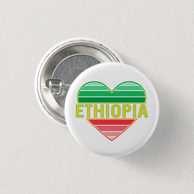 Badge Rond 2,50 Cm I Love Ethiopia, Ethiopian Heart (Devant & derrière)