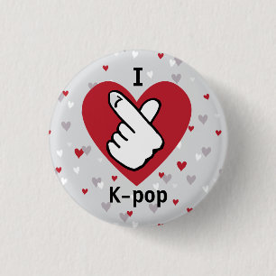 Badge Rond 2,50 Cm I Love K-pop Rouge Grey Finger Heart Button