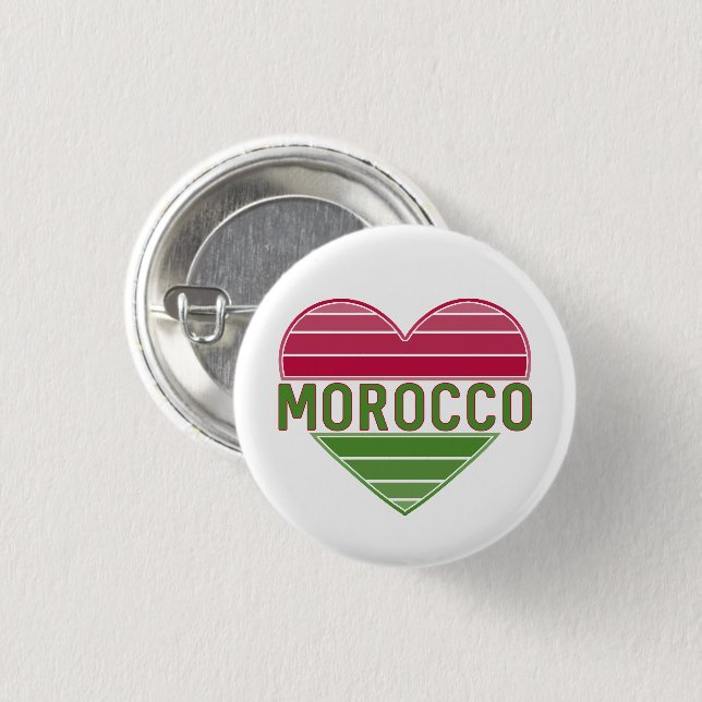 Badge Rond 2,50 Cm I Love Morocco, coeur marocain (Devant & derrière)