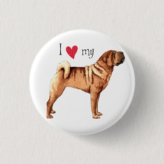 Badge Rond 2,50 Cm I Love my Chinese Shar-Pei (Devant)
