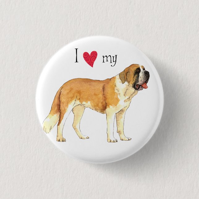 Badge Rond 2,50 Cm I Love my St. Bernard (Devant)