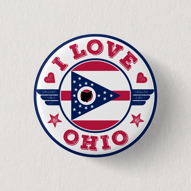 Badge Rond 2,50 Cm I Love Ohio State Drapeau et carte (Devant)