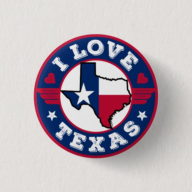 Badge Rond 2,50 Cm I Love Texas State Map and Flag (Devant)