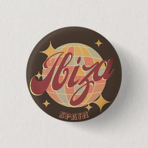Badge Rond 2,50 Cm Ibiza Espagne Party Disco ball Retro Vintage