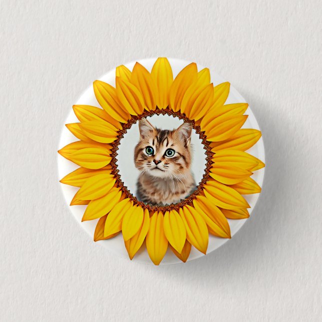 Badge Rond 2,50 Cm Icône, chat dans le tournesol (Devant)