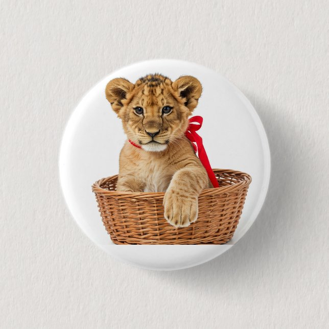 Badge Rond 2,50 Cm Icône : lionceau dans un panier (Devant)