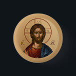 Badge Rond 2,50 Cm Icônes orthodoxes byzantines chrétiennes : Jésus-C<br><div class="desc">Une icône religieuse grecque orthodoxe dans l'école byzantine d'iconographie chrétienne. C'est Jésus-Christ.</div>