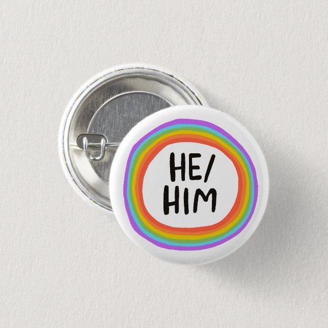 Badge Rond 2,50 Cm Il/HIM Pronounounounounounounours arc-en-ciel cerc (Devant & derrière)