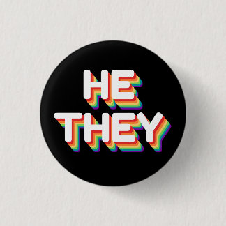 Badge Rond 2,50 Cm Il/Ils Prononounes Rainbow 3D Retro