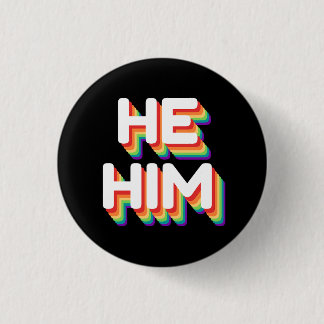 Badge Rond 2,50 Cm Il/Lui Pronounounounounounes Rainbow 3D Retro