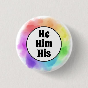 Badge Rond 2,50 Cm Il Lui Ses Pronononounes en Aquarelle Cercle