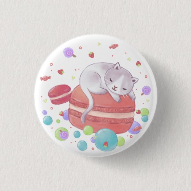 Badge Rond 2,50 Cm Illustration Chat & Sweets (Devant)