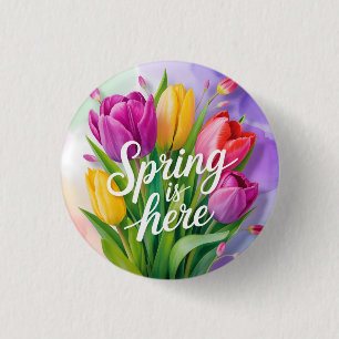 Badge Rond 2,50 Cm Illustration de bouquet de tulipes "Le printemps e
