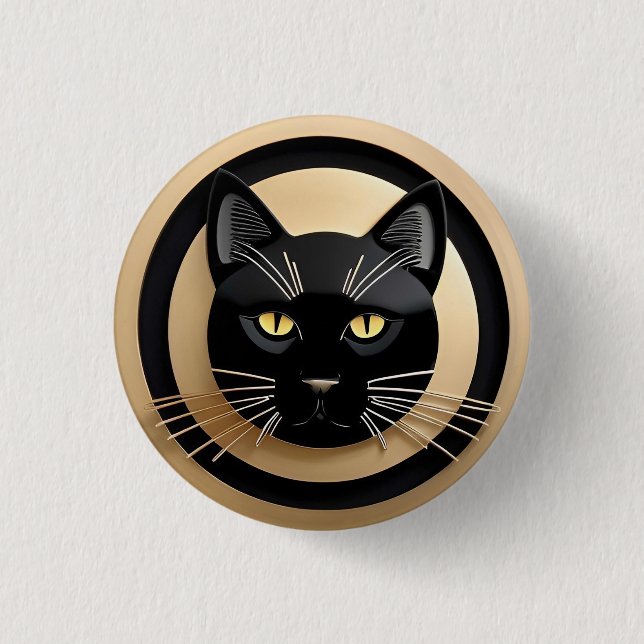 Badge Rond 2,50 Cm Illustration de chat noir stylisée (Devant)