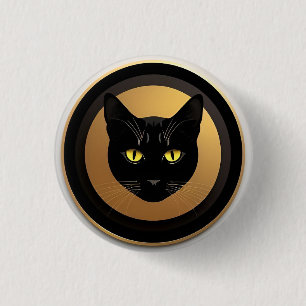 Badge Rond 2,50 Cm Illustration de chat noir sur cercle doré