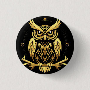 Badge Rond 2,50 Cm Illustration de chouette géométrique dorée