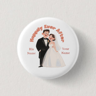 Badge Rond 2,50 Cm Illustration de Couple de Mariage Personnalisée He