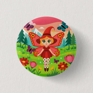 Badge Rond 2,50 Cm Illustration de fée papillon dans une forêt fantai