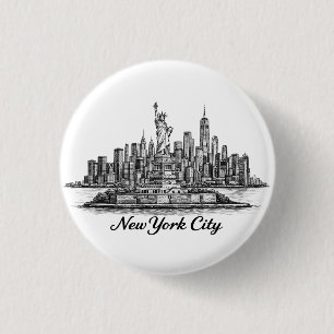 Badge Rond 2,50 Cm Illustration de la ligne d'horizon de la ville de