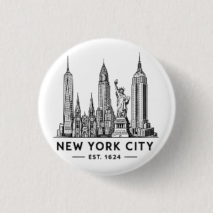 Badge Rond 2,50 Cm Illustration de la skyline de NYC avec la Statue d