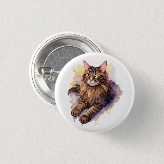 Badge Rond 2,50 Cm Illustration de l'aquarelle de chat Tabby long (Devant & derrière)