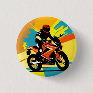 Badge Rond 2,50 Cm Illustration de moto dynamique avec Rider