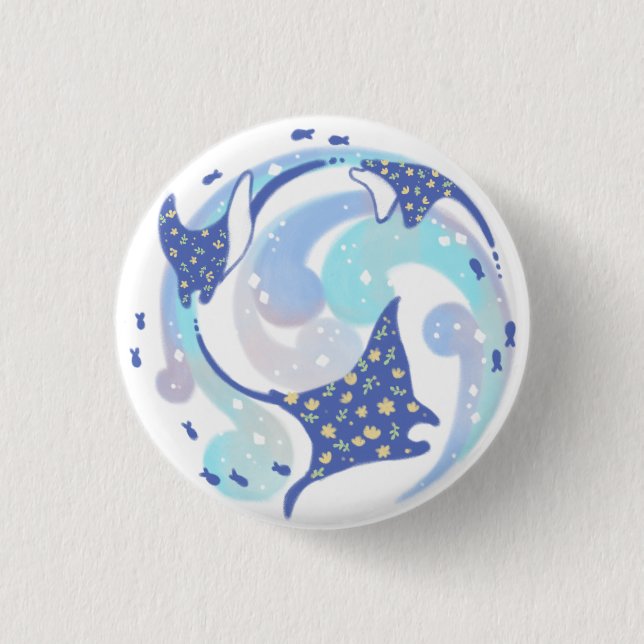 Badge Rond 2,50 Cm Illustration de Stingray dans l'océan (Devant)