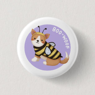 Badge Rond 2,50 Cm Illustration d'Halloween : Boo-Woof (Corgi gallois