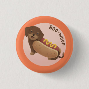 Badge Rond 2,50 Cm Illustration d'Halloween : Boo-Woof (Dachshund)