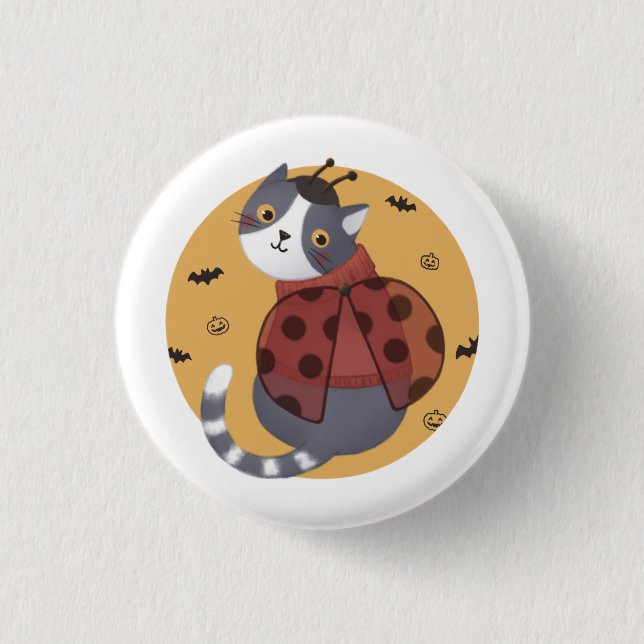 Badge Rond 2,50 Cm Illustration d'Halloween : Ladybug Cat (Devant)